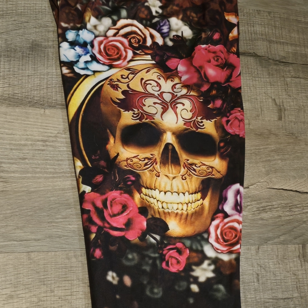 Skull and Floral Print Leggings XXL 3XL - Picture 2 of 7